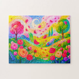 Puzzle Pétales de rose dérivant dans un jardin venteux