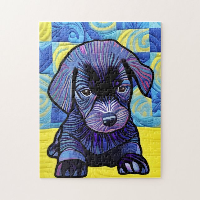 Puzzle Petit Black Lab Puppy Quilt Comme Design (Vertical)
