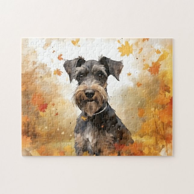 Puzzle Petit Chien Schnauzer mignon/Automne/Automne/Autom (Horizontal)