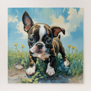 Puzzle Petit chiot Boston Terrier, de nombreuses tailles,