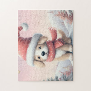 Puzzle Petit chiot de Noël en chapeau santa