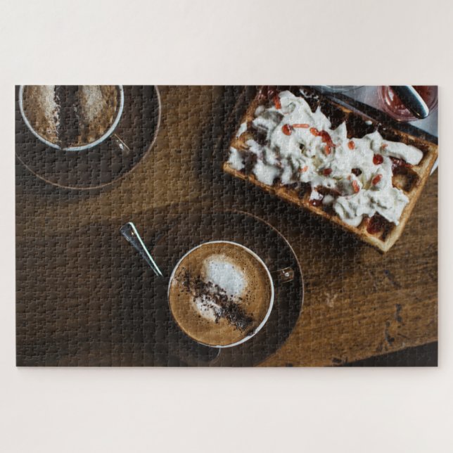 Puzzle Petit déjeuner café et gaufre en Bed (Horizontal)