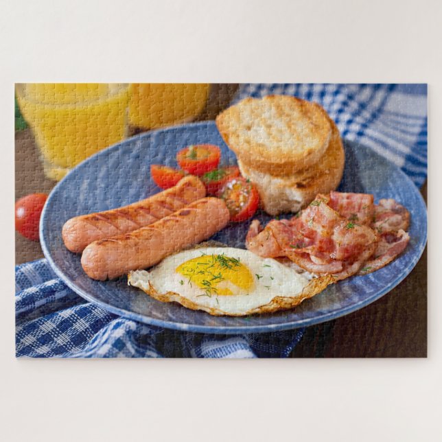 Puzzle Petit Déjeuner Savoureux Bacon Oeufs Nourriture Ru (Horizontal)