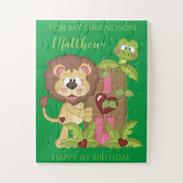 Puzzle Petit-fils Premier anniversaire mignon Lion Jigsaw (Vertical)
