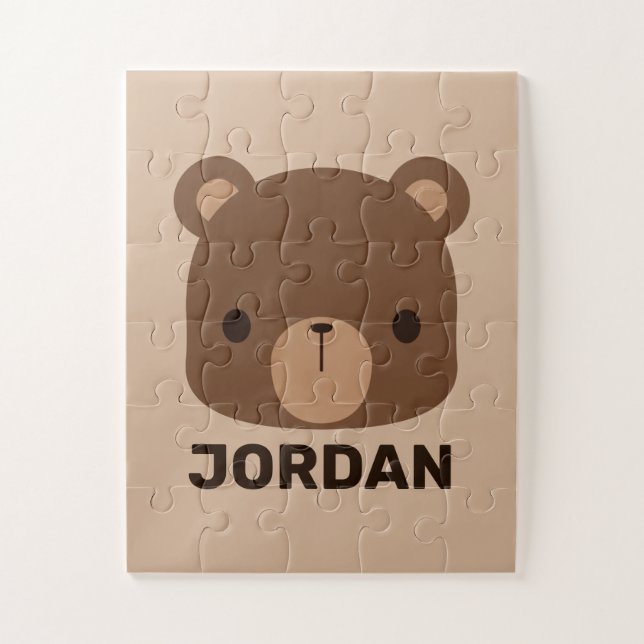 Puzzle Petit ours Brown mignon avec nom personnalisé (Vertical)