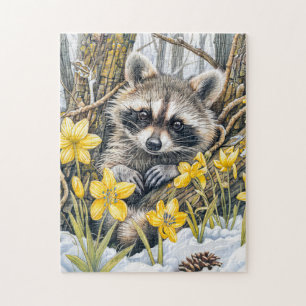 Puzzle Petit Raton laveur parmi les chênes printaniers