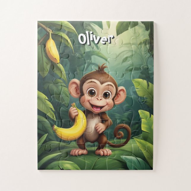 Puzzle Petit singe à la banane Personnalisé (Vertical)