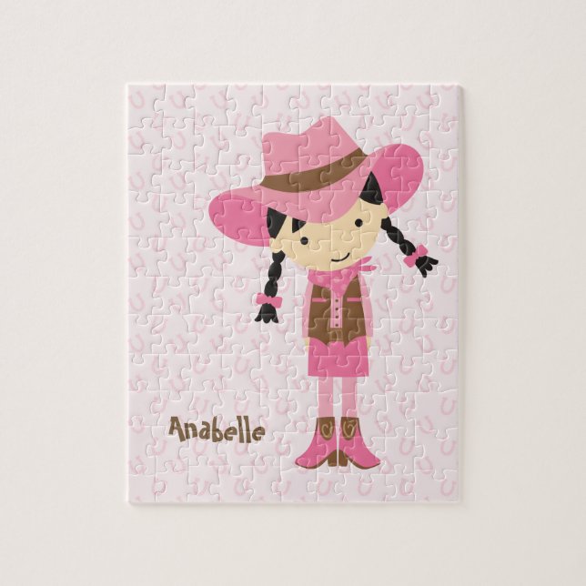 Puzzle Petite cow-girl rose {brune} (Vertical)