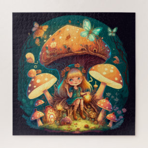 Puzzle Petite elve de fille parmi les champignons