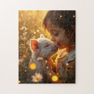 Puzzle Petite fille avec son cochon domestique
