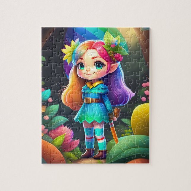 Puzzle Petite Fille Elfe Couleur Avec Fleurs, Elfe (Vertical)