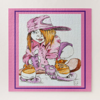 Puzzle PETITE FILLE EN ROSE sur SKATEBOARD