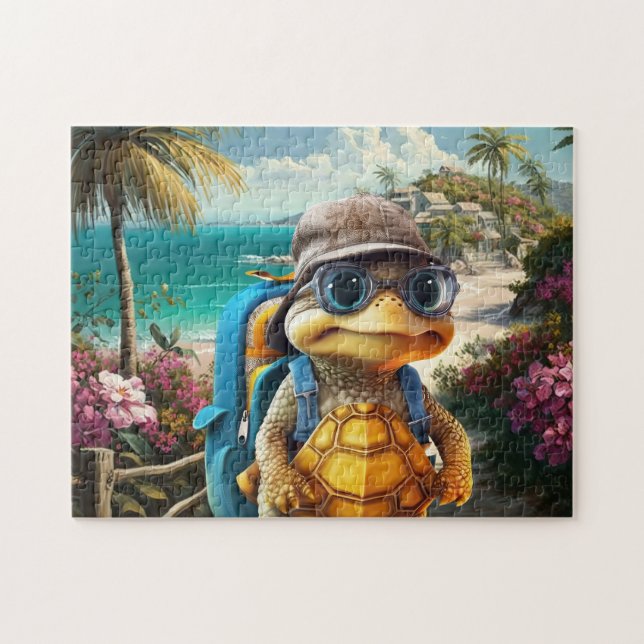 Puzzle Petite Tortue Aventurée avec sac à dos, (Horizontal)