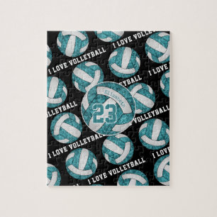 Puzzle petite turquoise blanche noire J'aime le volley-ba