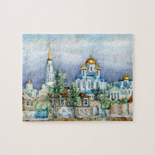 Puzzle Petite ville orthodoxe Zadonsk aquarelle