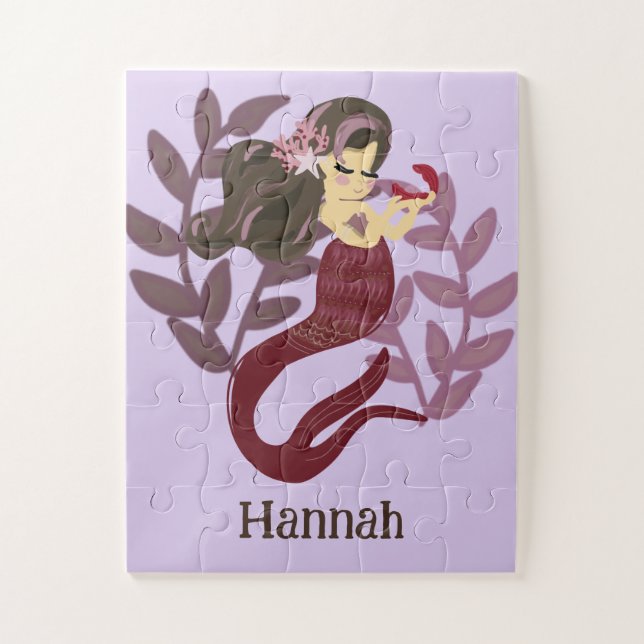 Puzzle Petites Filles Mignonne Sirène Violette (Vertical)