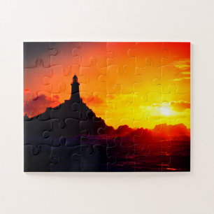Puzzle Phare au coucher du soleil à Jersey