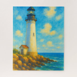 Puzzle Phare de bord de mer aquarelle rivage rocheux lumi