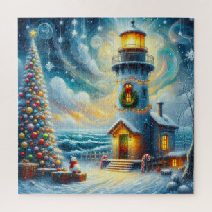 Puzzle Phare de l'arbre de Noël Bleu nautique côtier