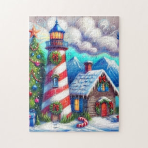 Puzzle Phare de Noël Montagne Côtière Naútíque