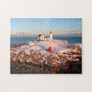 Puzzle Phare de Nubble Light Aérien Snowy Maine