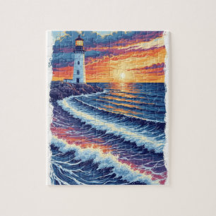 Puzzle Phare du ciel de coucher de soleil