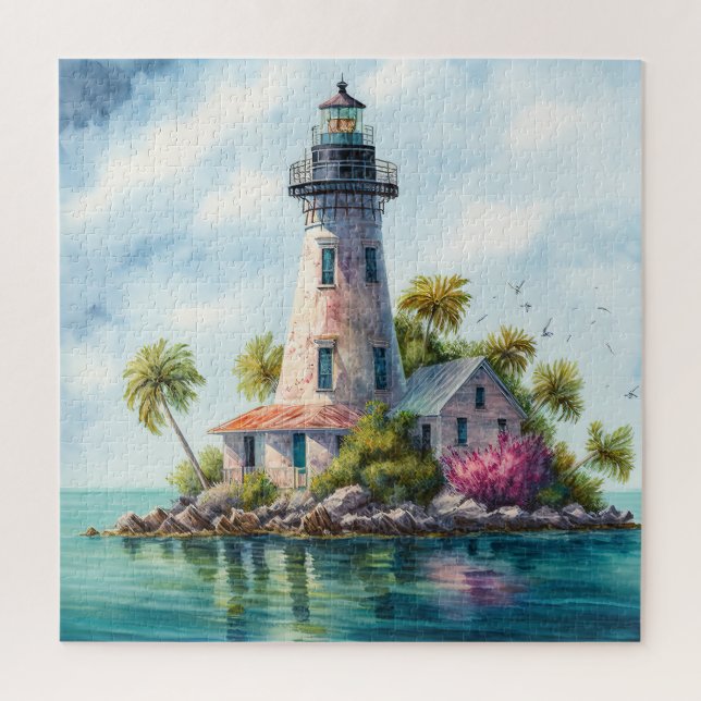 Puzzle Phare Plage tropicale Palmiers (Vertical)