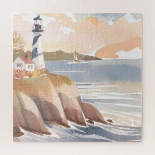 Puzzle Phare sur la rive   Océan aquarelle