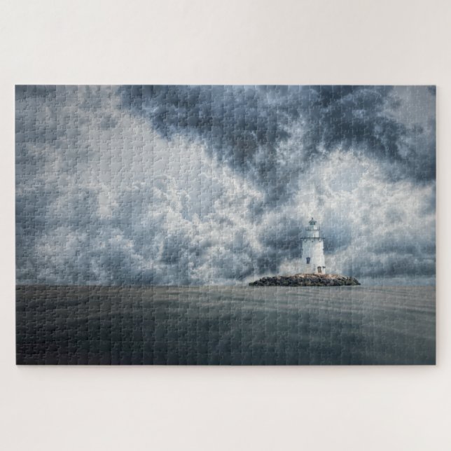 Puzzle Phare sur l'île tempête nuages beaux art (Horizontal)
