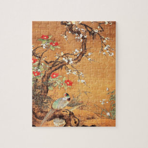 Puzzle Phéasé et camélia l'art oriental chinois à l'encre