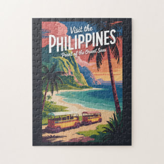 Puzzle Philippines Beach Illustration Travel Art Vintage