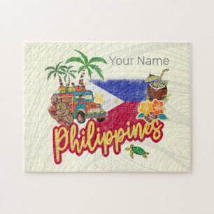 Puzzle Philippines Vintage Tarsier Drapeau Palm Souvenir