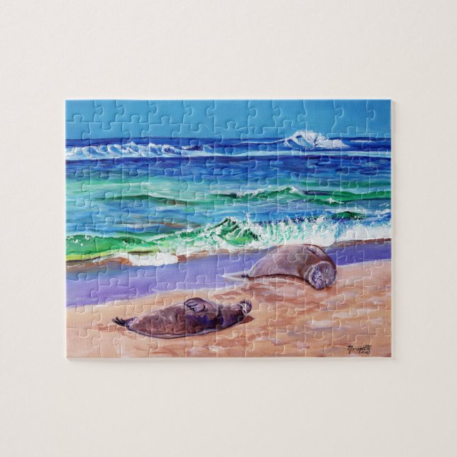 Puzzle Phoques de moine hawaïen sur la plage (Horizontal)