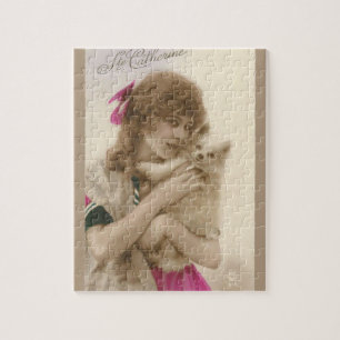 Puzzle Photo antique Victorian Woman and Dog