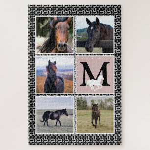 Puzzle Photo Cheval Monogramme Blanc Noir