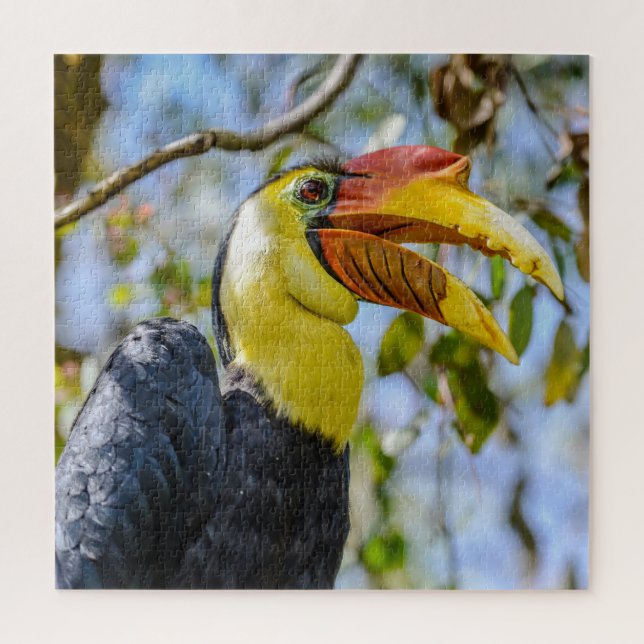 Puzzle Photo Closeup Rincé Hornbill Feuille Carré (Vertical)