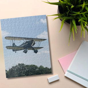 Puzzle Photo d'avion bleu Waco Pilote d'aviation amusant