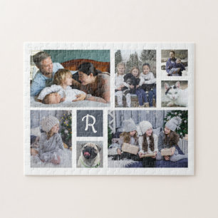 Puzzle Photo de famille Collage Monogrammé 7 Photos Blanc
