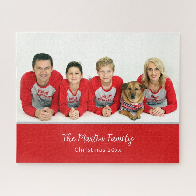 Puzzle Photo de famille Pyjamas de Noël Personnalisé Roug (Horizontal)