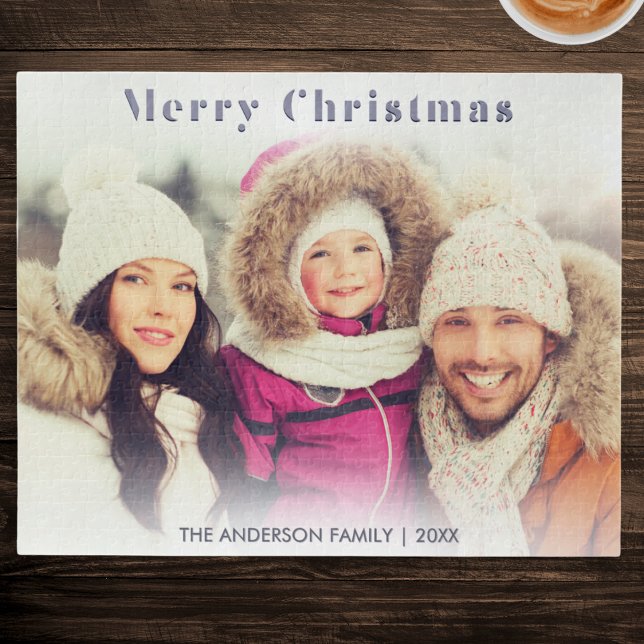 Puzzle Photo de famille Vacances d'hiver Joyeux Noël mode (A festive winter jigsaw puzzle to personalize with your own photo and name(s))