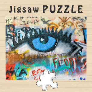 Puzzle Photo d'Œil Bleu sur un Mur de Graffiti -