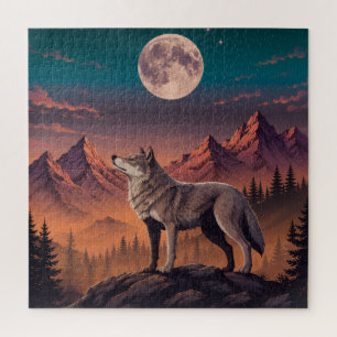 Puzzle Photo d'un loup au clair de lune Faune Nature W