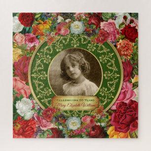 Puzzle Photo Gold Roses magnifiques Commémoratif Vert fon