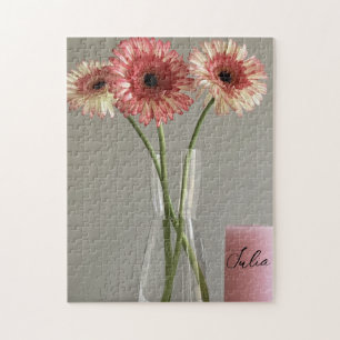 Puzzle Photo Happy Gerbera Rose Flower +Custom Name