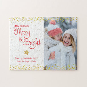 Puzzle Photo Merry Bright Script Gold Parties scintillant