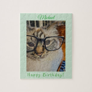 Puzzle Photo Original de CHAT Vert ANNIVERSAIRE Nom