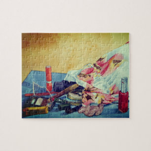 Puzzle photo originale de vie morte du sac maquillage vin