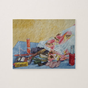 Puzzle photo originale de vie morte du sac maquillage vin