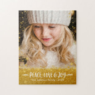 Puzzle Photo Peace Love Joy Typographie Gold Stars Partie