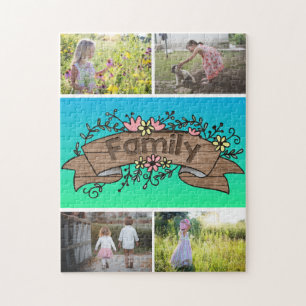 Puzzle Photo personnalisée 4 / Blue Green Rustic Family F